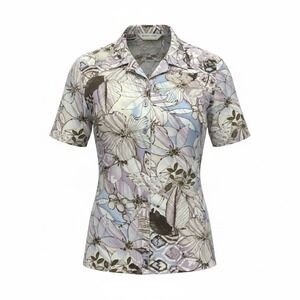 Allison Daley Womens Floral Button Down Shirt Size 14 Short Sleeve Textured